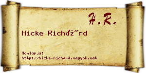 Hicke Richárd névjegykártya